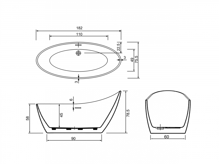 Cadă freestanding formă ovală 182x76x79 cm culoare alb și rosu model Renata [3]