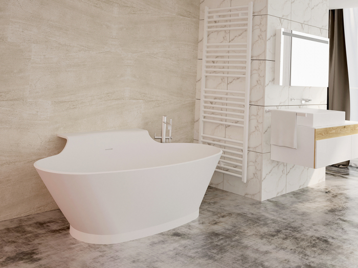 Cadă freestanding lipită de perete formă ovală 172x102x63 cm culoare albă model Stone Anna [2]