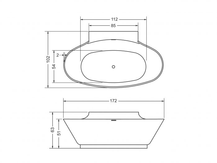 Cadă freestanding lipită de perete formă ovală 172x102x63 cm culoare albă model Stone Anna [6]
