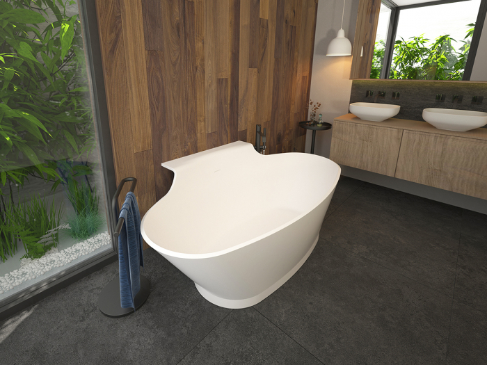 Cadă freestanding lipită de perete formă ovală 172x102x63 cm culoare albă model Stone Anna [3]