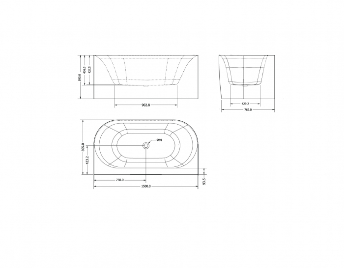 Cadă freestanding lipită de perete formă dreptunghiulară 150x80 cm culoare albă model Armonia [9]