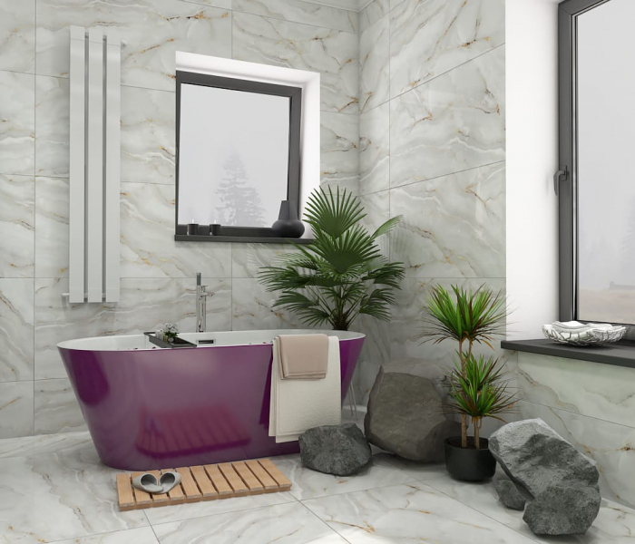 Cadă freestanding formă ovală 170x80x60 cm culoare alb și violet model Leea [3]