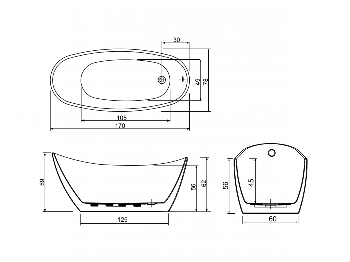 Cadă freestanding formă ovală 170x78x69 cm culoare alb și albastru model Ariana [3]