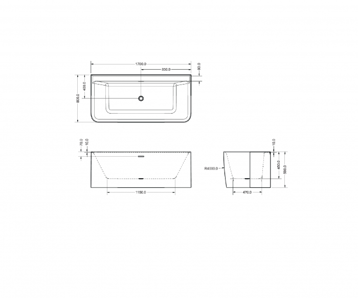 Cadă freestanding lipită de perete formă dreptunghiulară 170x80x59 cm culoare albă model Rivana [6]