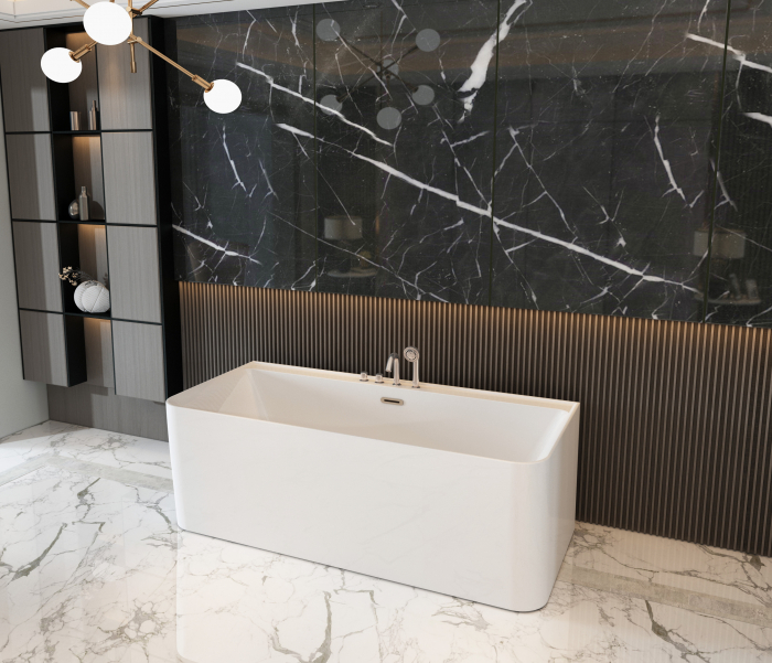Cadă freestanding lipită de perete formă dreptunghiulară 170x80x59 cm culoare albă model Rivana [3]