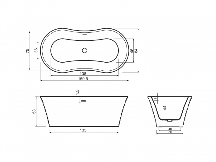 Cadă freestanding formă ovală 170x84x58 cm culoare albă model Ramona [7]