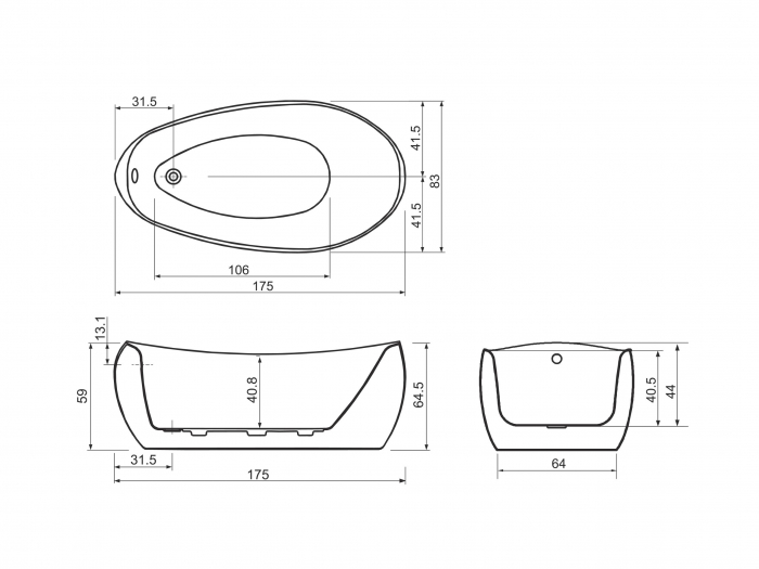 Cadă freestanding formă ovală 175x83x65 cm culoare albă model Sarah [7]