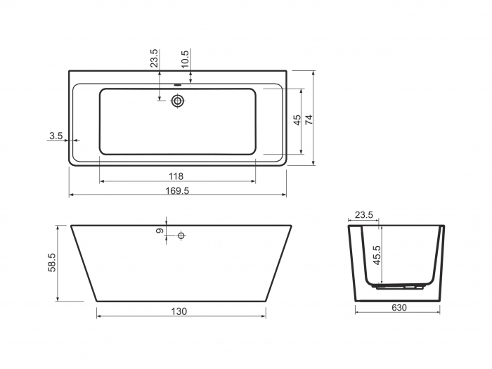Cadă freestanding lipită de perete formă dreptunghiulară 170x74x59 cm culoare albă model Tania [8]