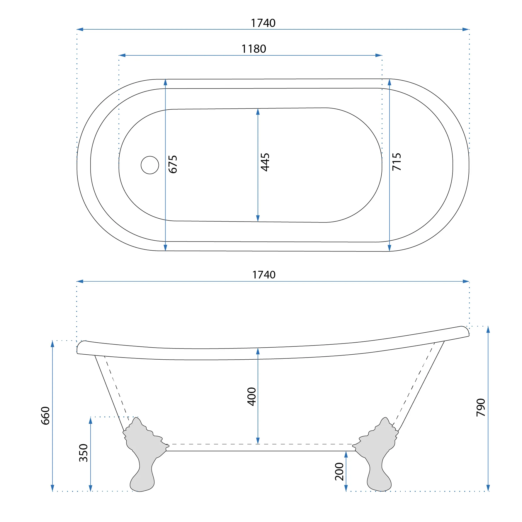 Cadă freestanding formă ovală 174x71x79 cm culoare albă model Sparta [8]