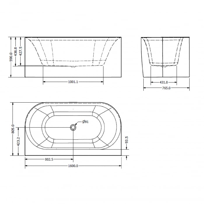 Cadă freestanding lipită de perete formă dreptunghiulară 160x80 cm culoare neagră model Armonia [7]