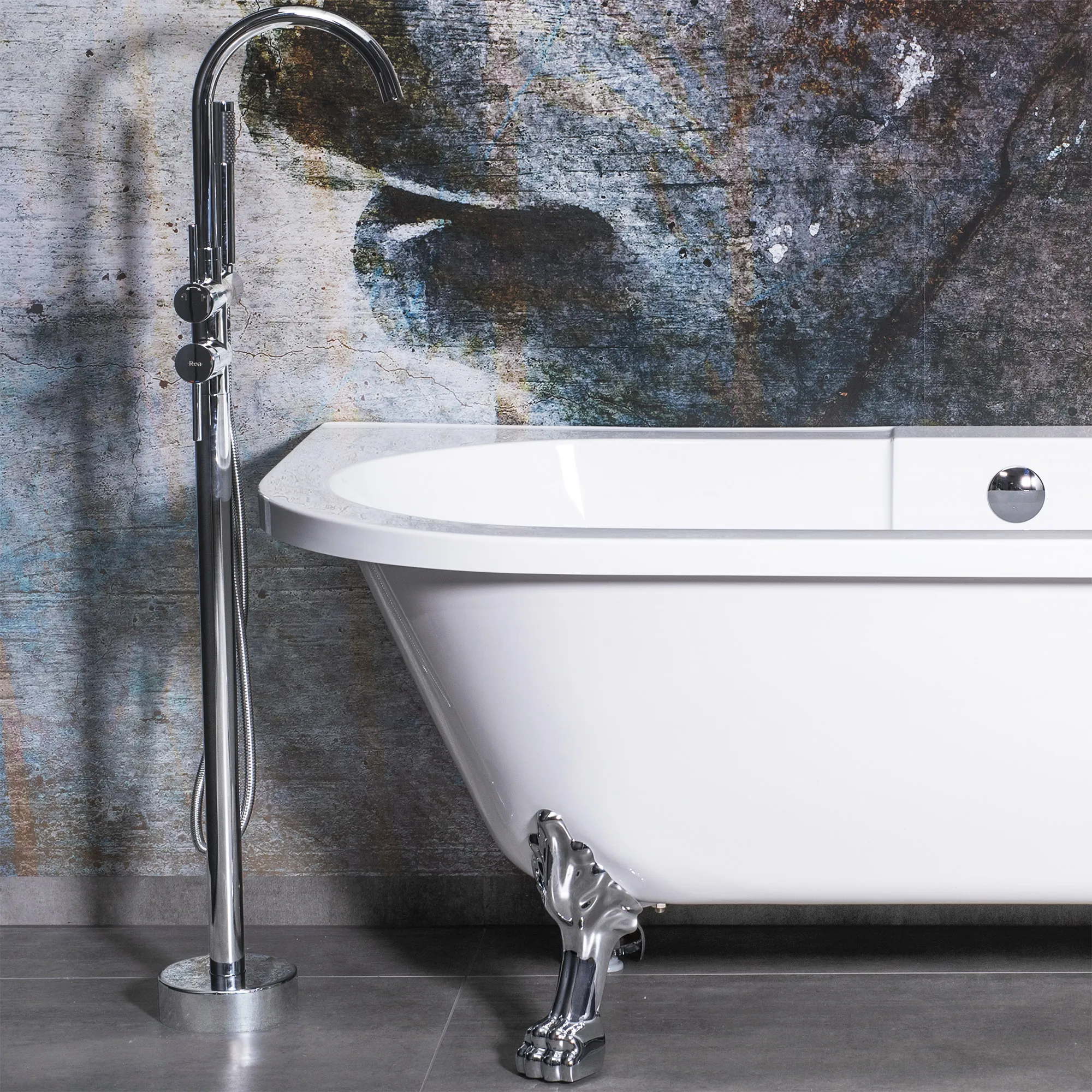 Cadă freestanding lipită de perete formă dreptunghiulară 170x76x63 cm culoare albă model Korfu [8]