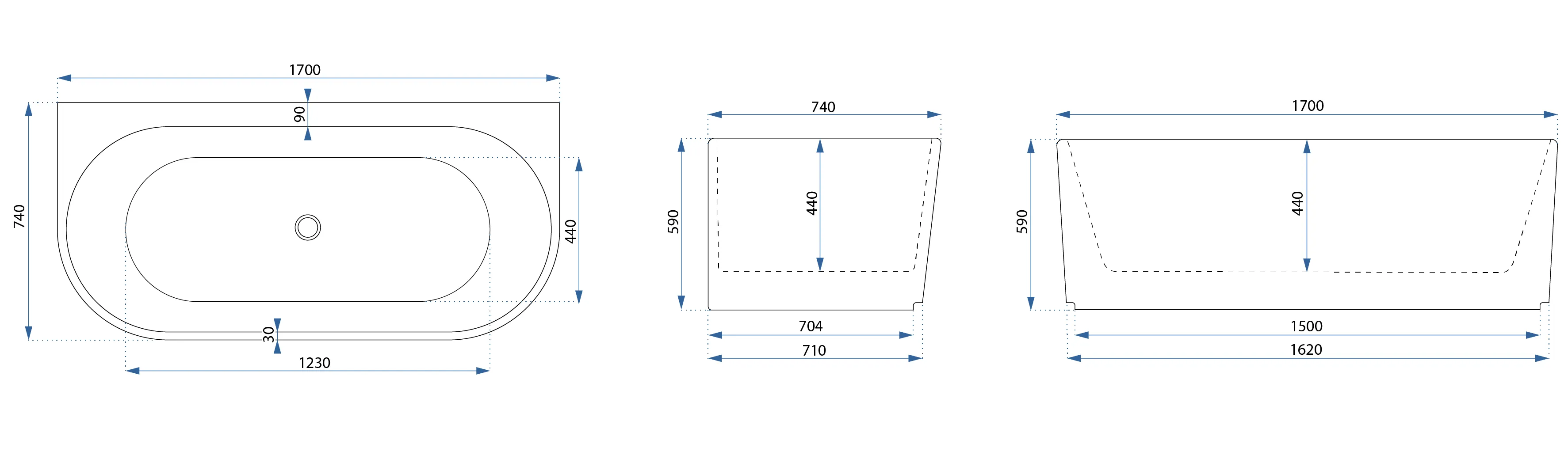 Cadă freestanding lipită de perete formă dreptunghiulară 170x74x59 cm culoare albă model Corso [7]