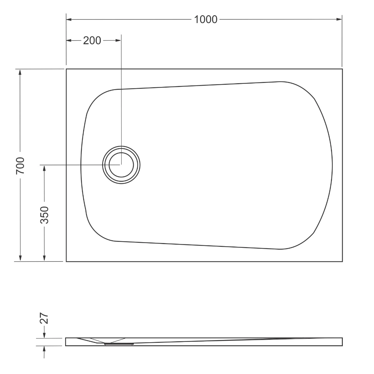 Cădiță de duș 70x100 cm formă dreptunghiulară culoare crem din compozit Selene [5]