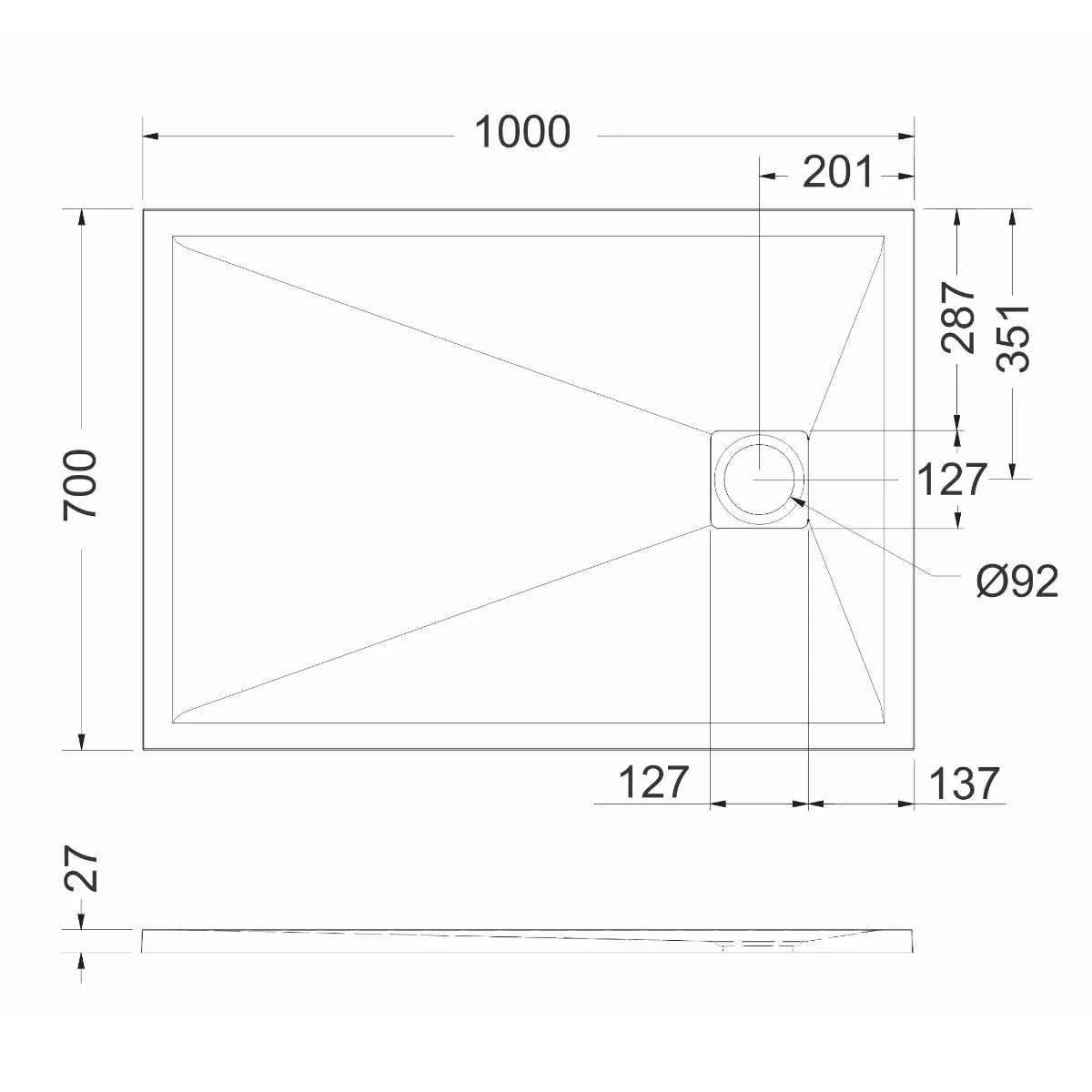 Cădiță de duș mărime 70x100 cm culoare gri mat formă dreptunghiulară din compozit model Eliza Grey [5]