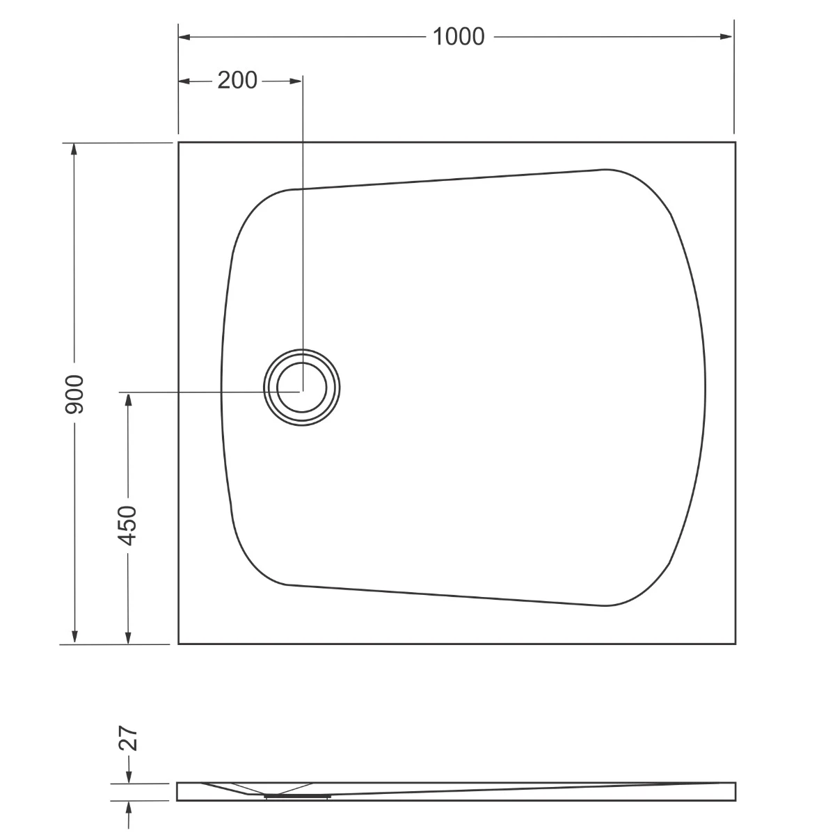 Cădiță de duș 90x100 formă dreptunghiulară culoare neagră din compozit Selene [5]