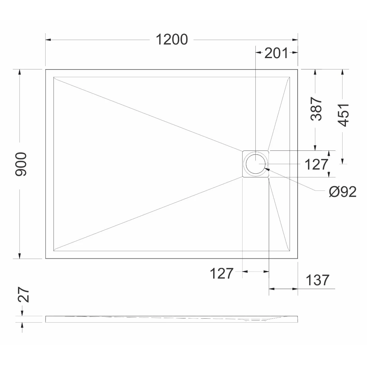 Cădiță de duș 90x120 cm formă dreptunghiulară culoare gri din compozit Eliza Grey [5]