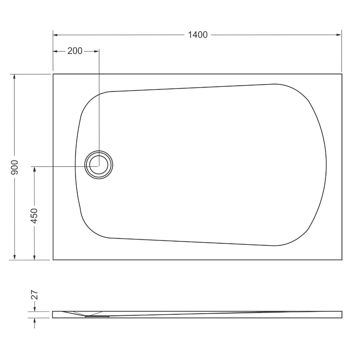Cădiță de duș 90x140 formă dreptunghiulară culoare gri din compozit Selene [5]