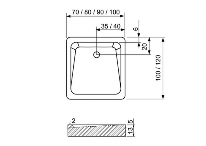 Cădiță de duș din acril sanitar mărime 80x100 cm culoare albă formă dreptunghiulară model Achile White [9]