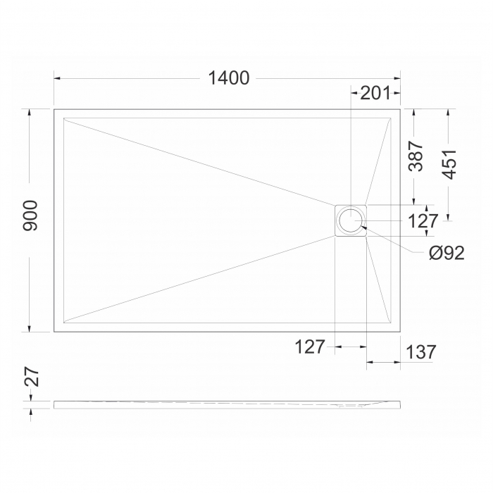 Cădiță de duș 90x140 cm formă dreptunghiulară culoare crem din compozit Eliza Cream [5]