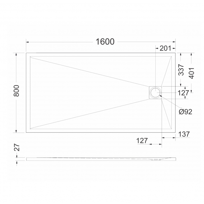 Cădiță de duș 80x160 cm formă dreptunghiulară culoare crem din compozit Eliza Cream [5]