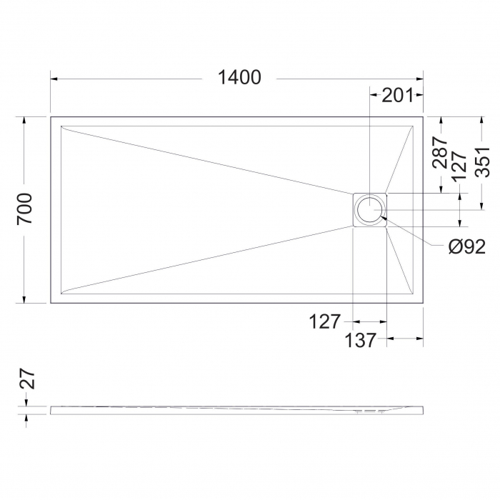 Cădiță duș 70x140 cm formă dreptunghiulară culoare gri din compozit Eliza Grey [5]