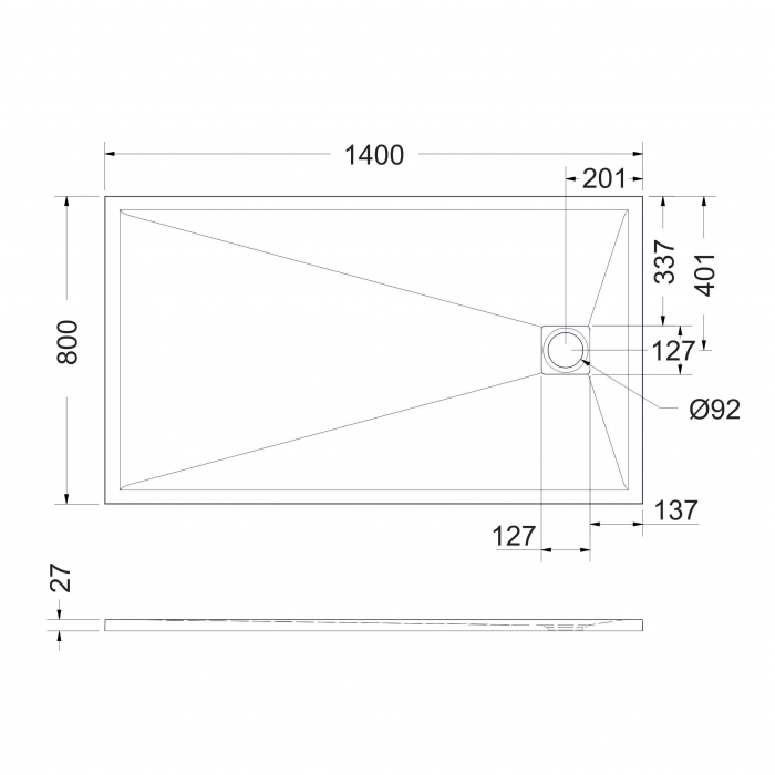 Cădiță de duș 80x140 cm formă dreptunghiulară culoare crem din compozit Eliza Cream [5]