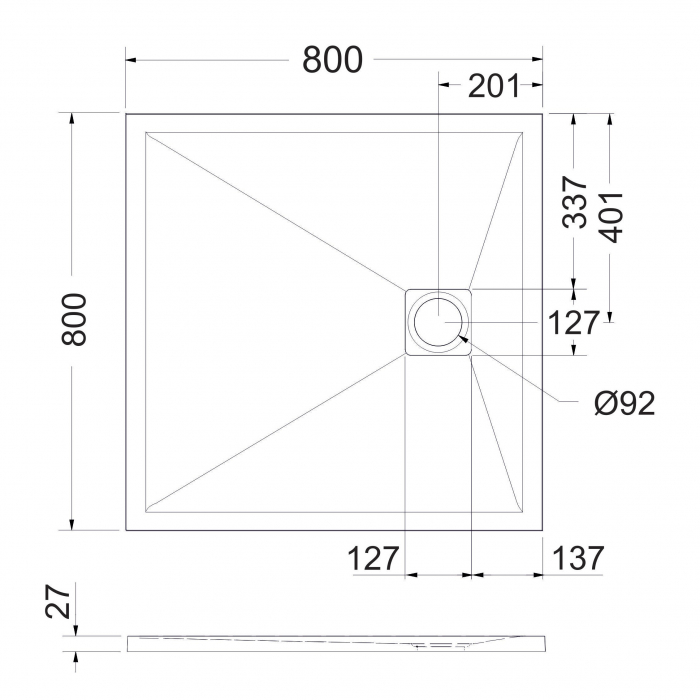 Cădiță duș 80x80 cm formă pătrată culoare crem din compozit Eliza Cream [5]