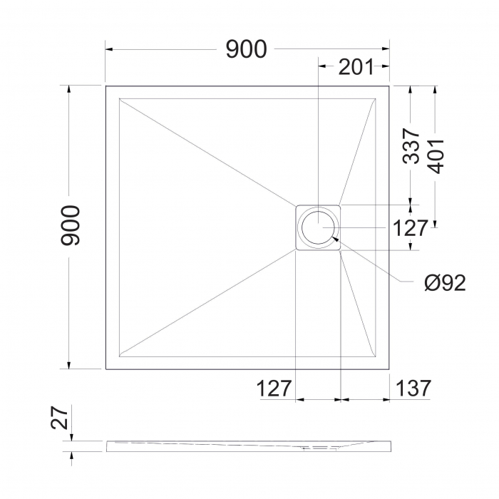 Cădiță duș 90x90 cm formă pătrată culoare crem din compozit Eliza Cream [5]
