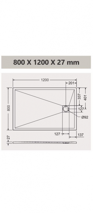 Cădiță de duș 80x120 cm formă dreptunghiulară culoare neagră din compozit Eliza Black [5]