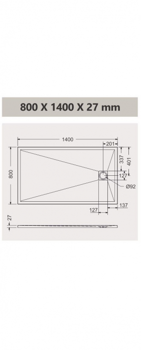 Cădiță de duș 80x140 cm formă dreptunghiulară culoare neagră din compozit Eliza Black [5]