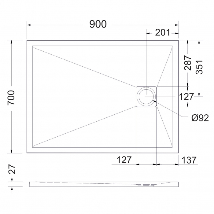 Cădiță duș 70x90 cm formă dreptunghiulară culoare neagră din compozit Eliza Black [5]