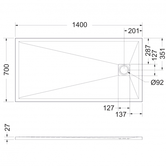 Cădiță de duș 70x140 cm formă dreptunghiulară culoare neagră din compozit Eliza Black [5]