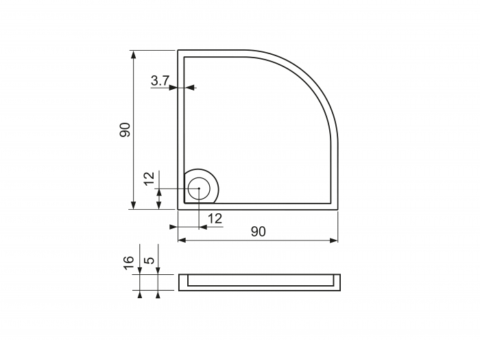 Cădiță de duș din acril sanitar mărime 90x90 cm culoare neagră formă pătrată model Semi Black [5]