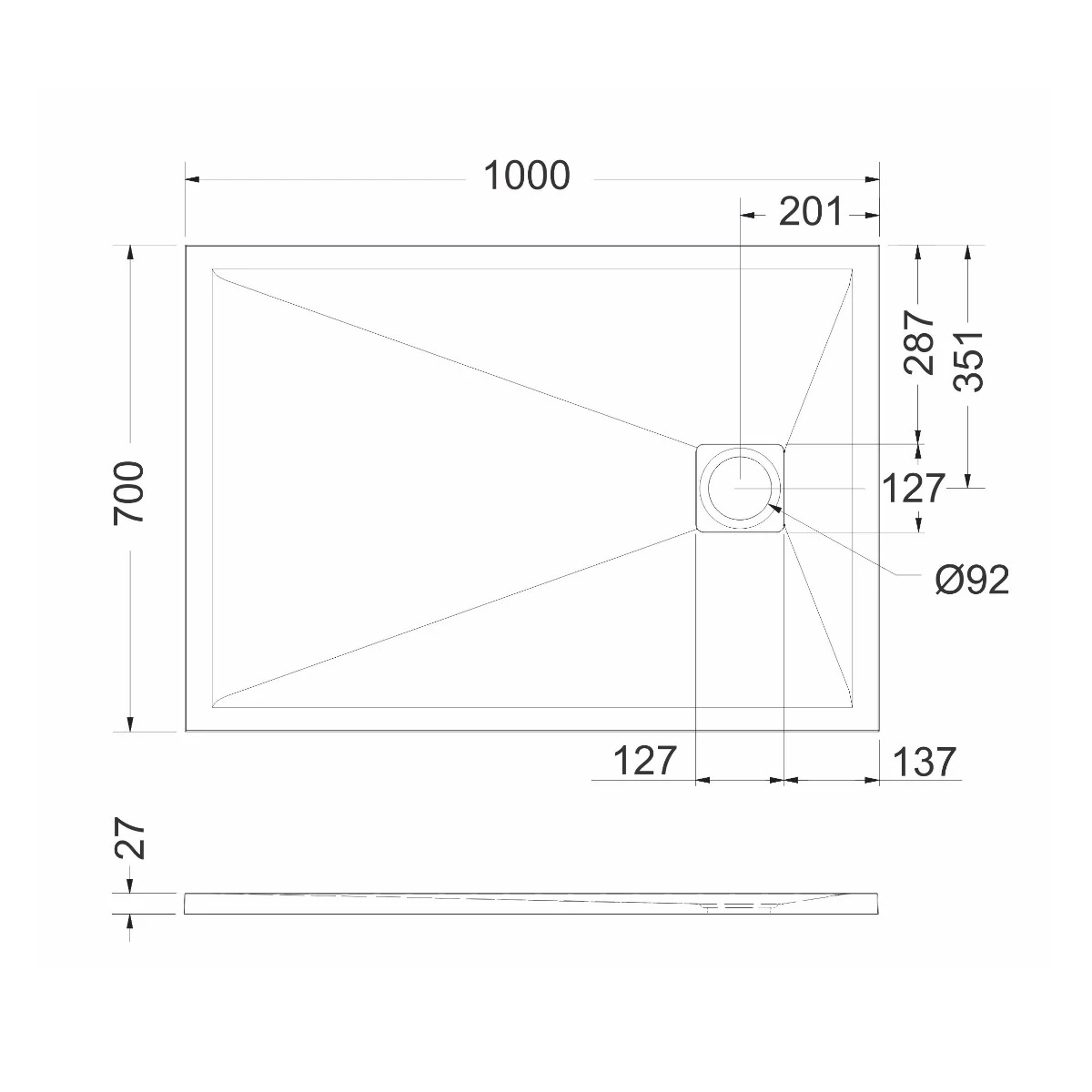 Cădiță duș 70x100 cm formă dreptunghiulară culoare crem din compozit Eliza Cream [5]