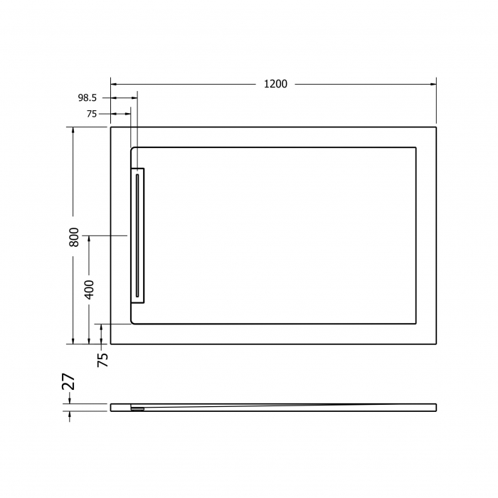 Cădiță de duș 80x120 cm formă dreptunghiulară culoare neagră din compozit Freya [6]