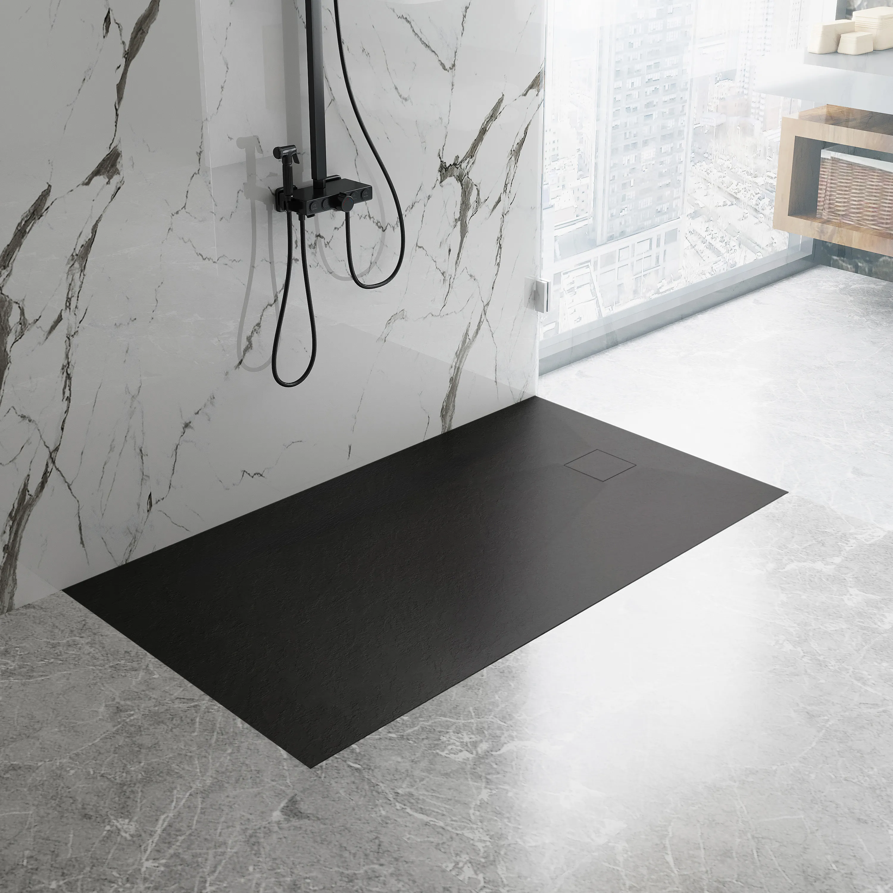 Cădiță duș din compozit/ABS mărime 100x80 cm formă dreptunghiulară culoare neagră model Magnum Black [6]