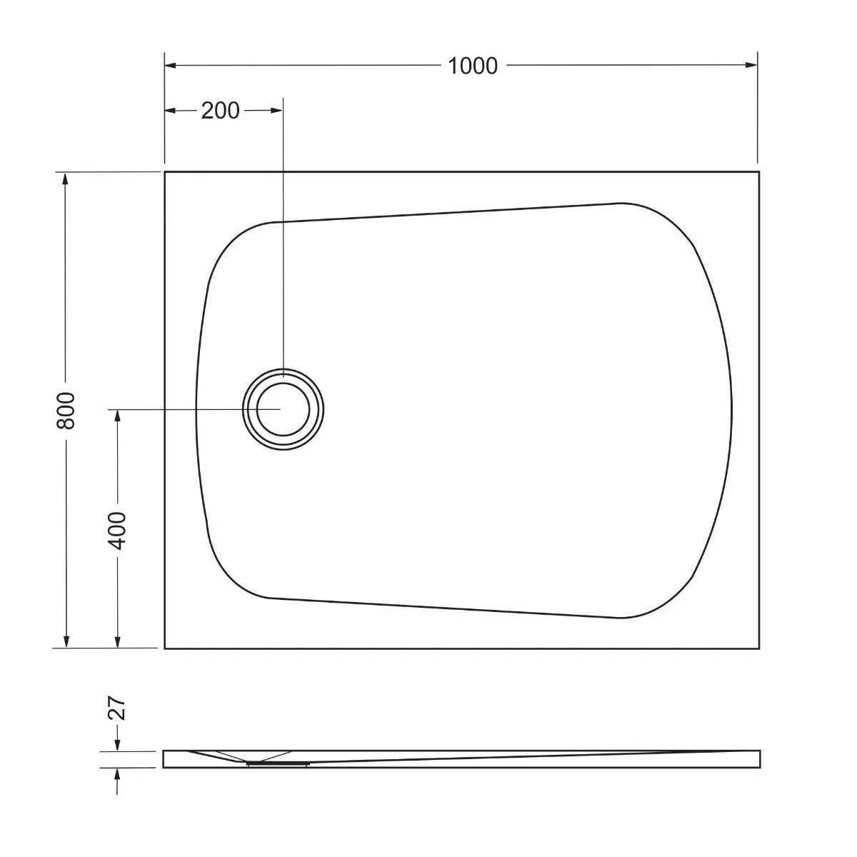Cădiță duș 80x100 formă dreptunghiulară culoare gri din compozit Selene [5]