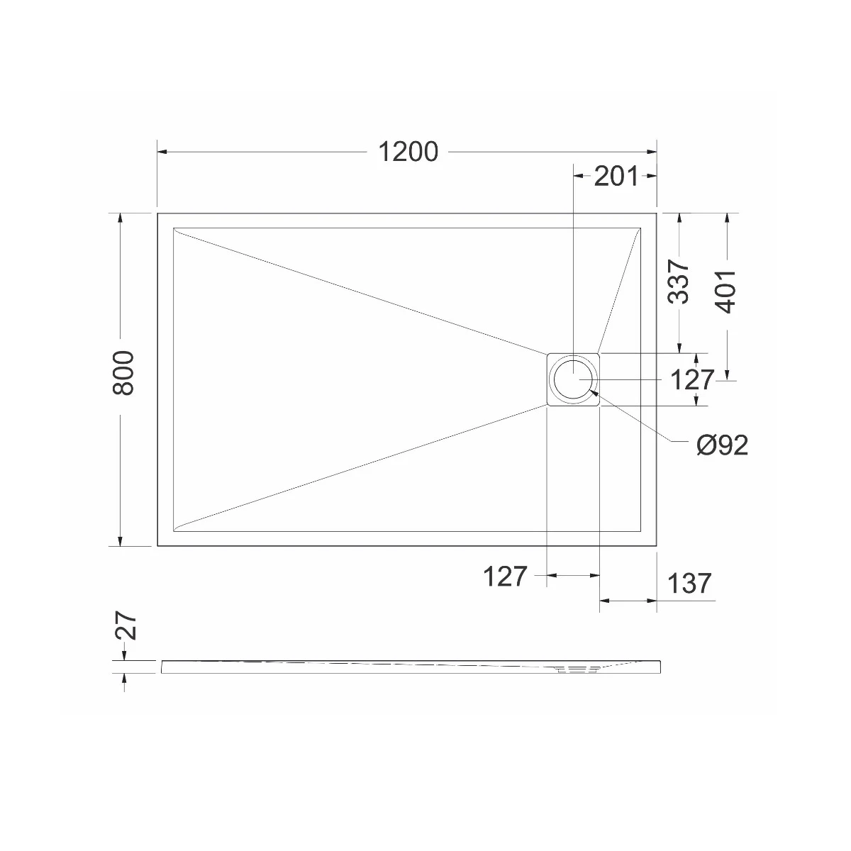 Cădiță duș din compozit mărime 80x120 cm formă dreptunghiulară culoare albă Eliza White [5]