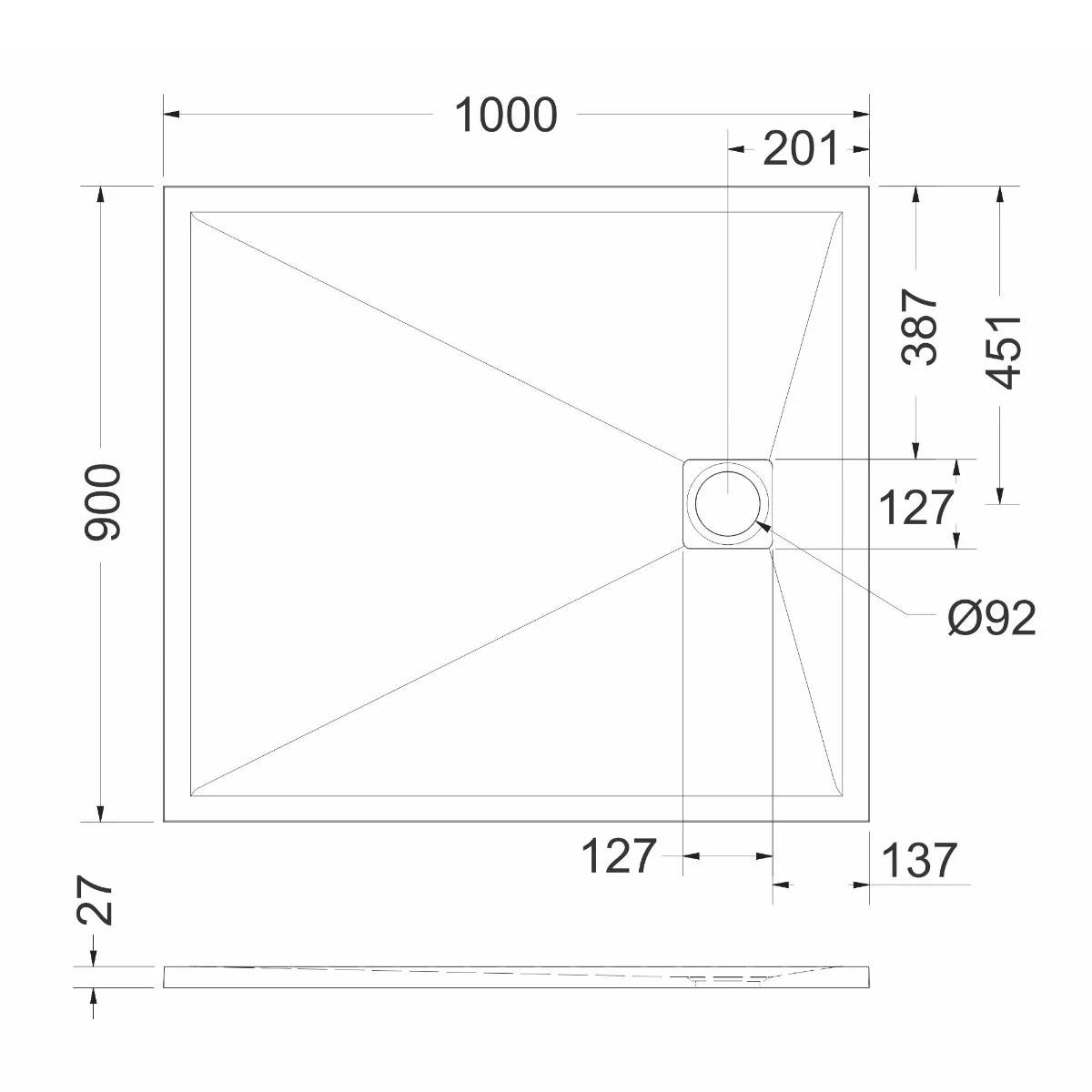 Cădiță duș 90x100 cm formă dreptunghiulară culoare gri din compozit Eliza Grey [5]