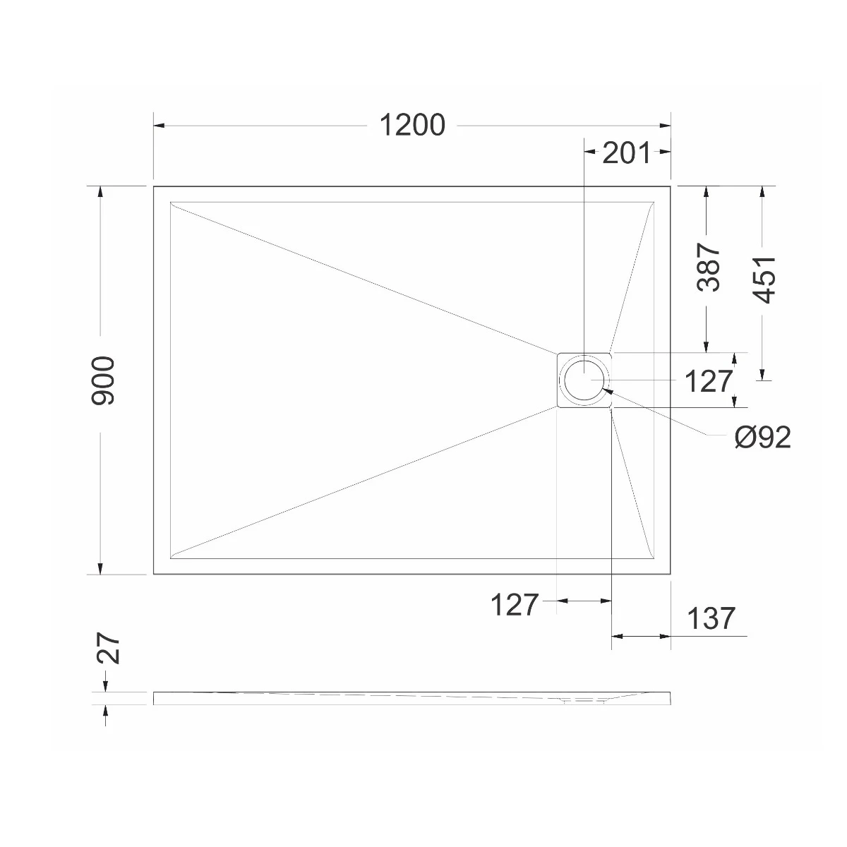 Cădiță duș 90x120 cm formă dreptunghiulară culoare crem din compozit Eliza Cream [5]