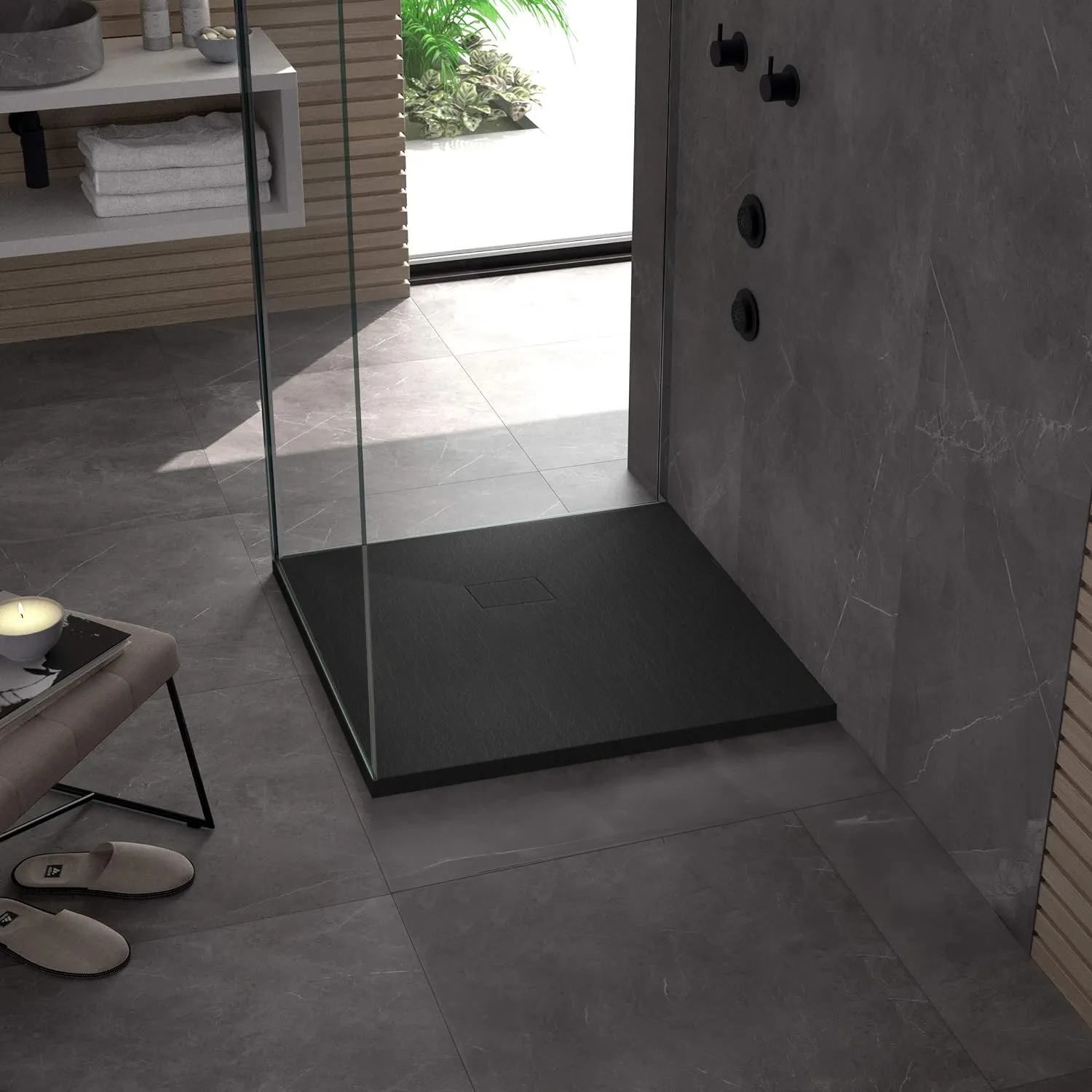 Cădiță duș din compozit/ABS mărime 90x90 cm formă pătrată culoare neagră model Magnum Black [4]