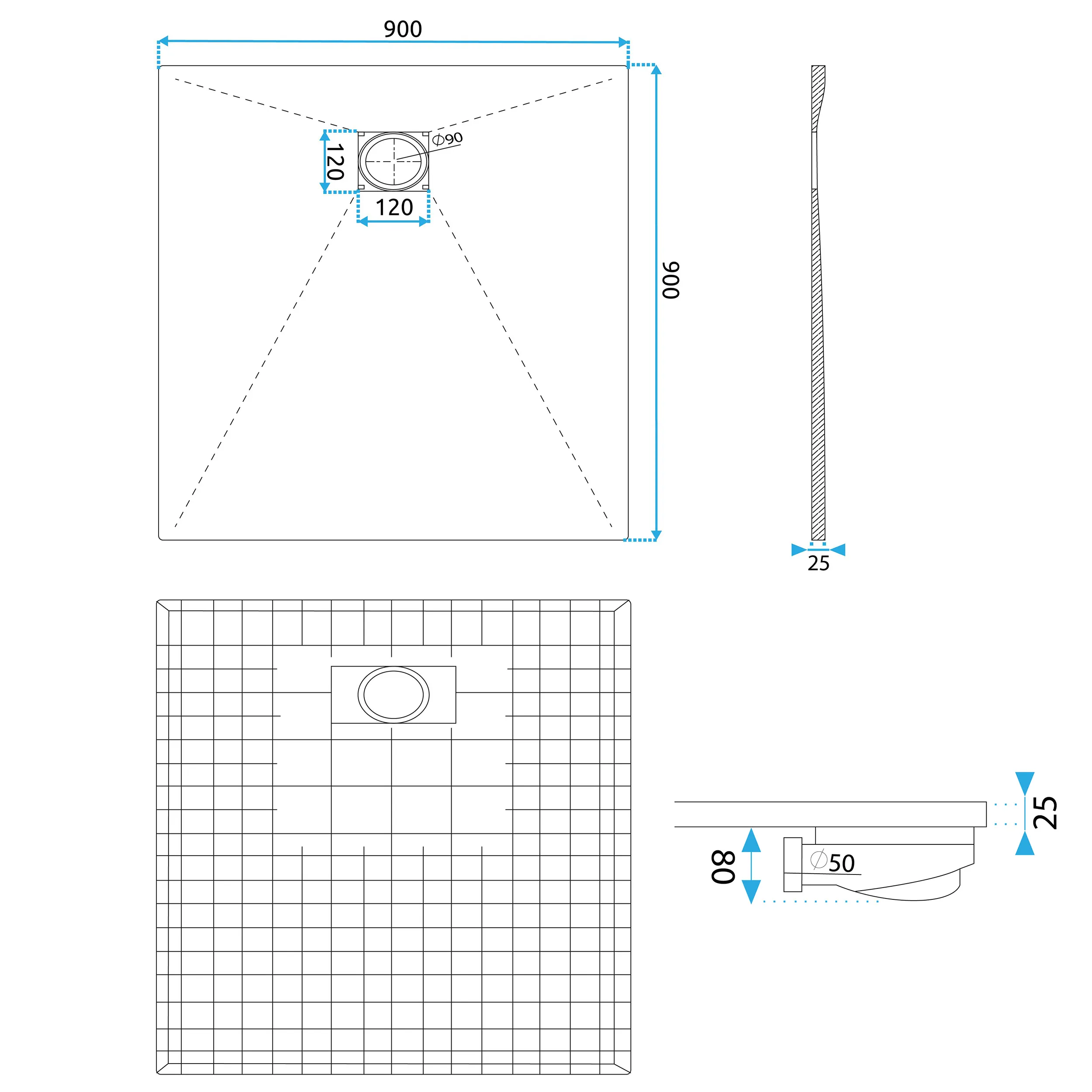 Cădiță duș din compozit/ABS mărime 90x90 cm formă pătrată culoare albă model Magnum White [10]