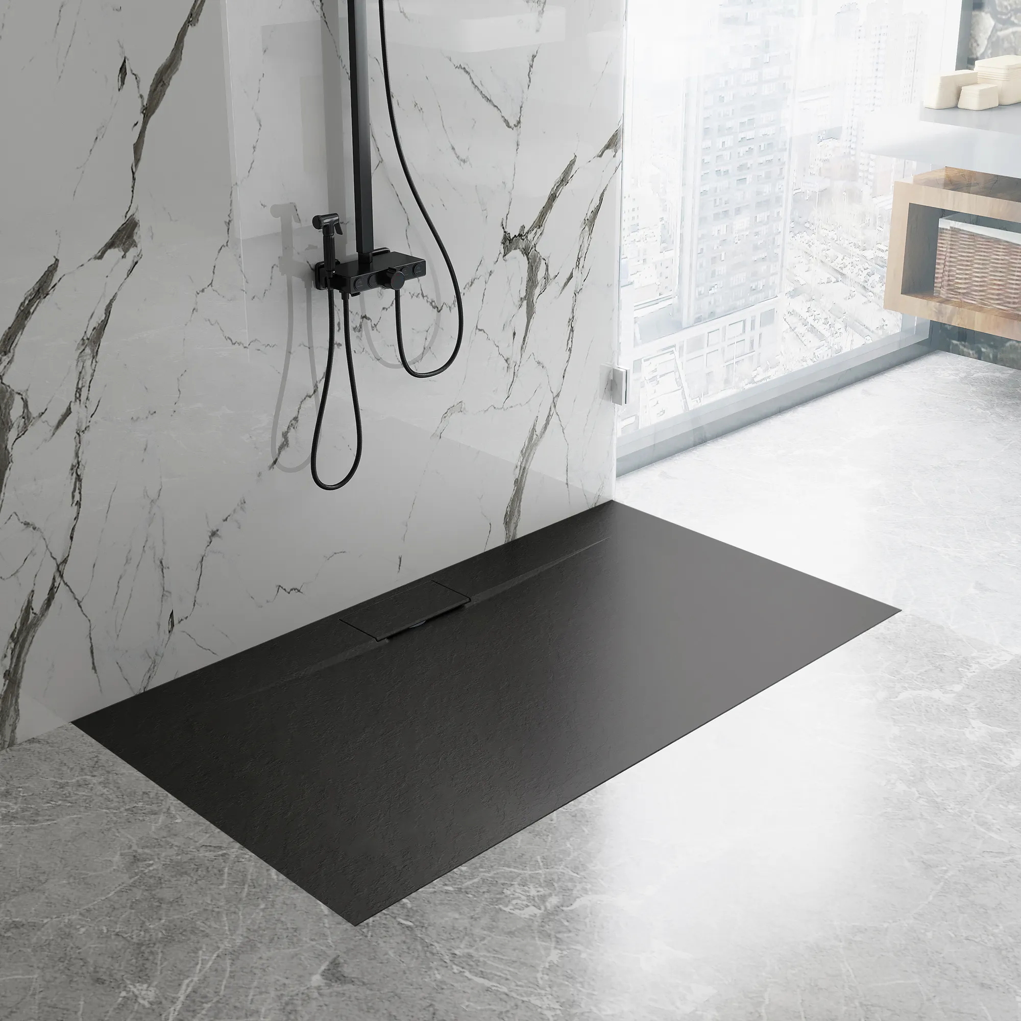 Cădiță duș din compozit/ABS mărime 80x100 cm formă dreptunghiulară culoare neagră model Bazalt Long Black [2]