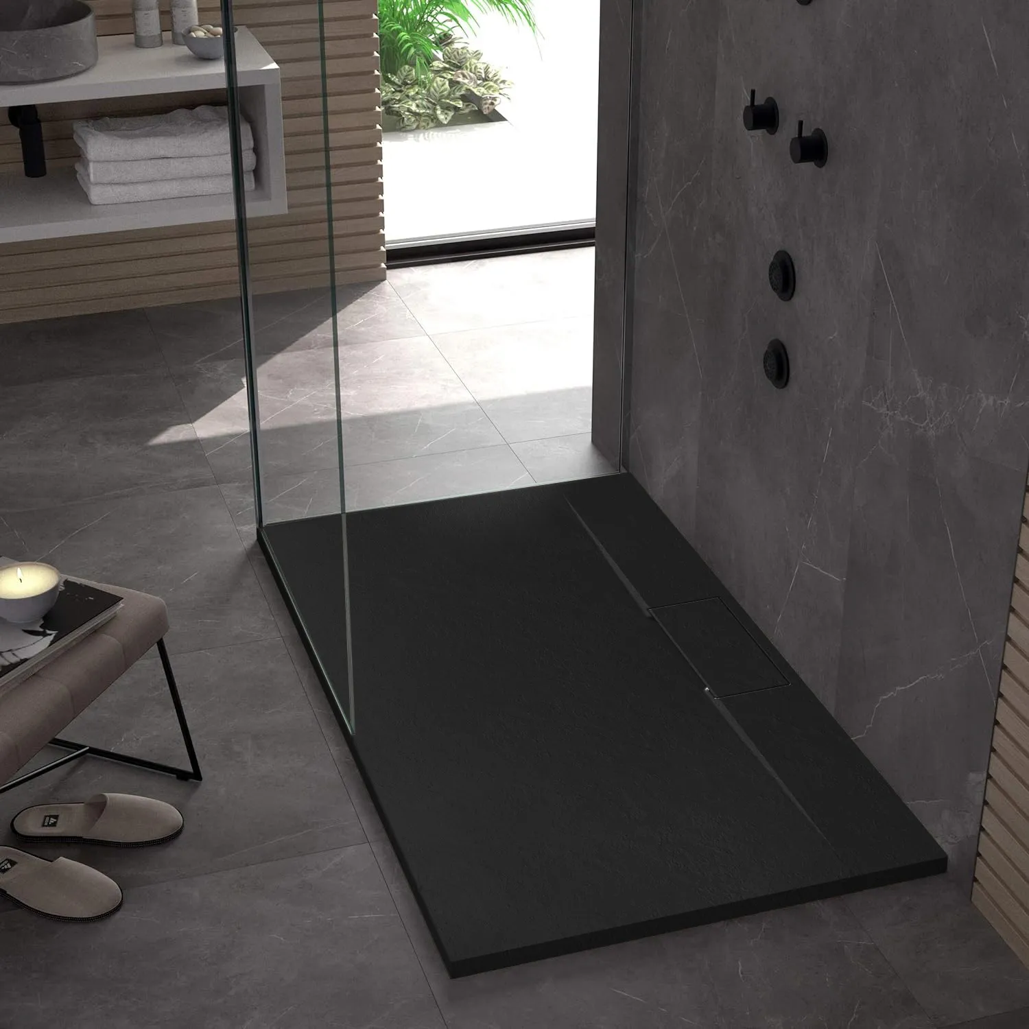 Cădiță duș din compozit/ABS mărime 80x100 cm formă dreptunghiulară culoare neagră model Bazalt Long Black [3]
