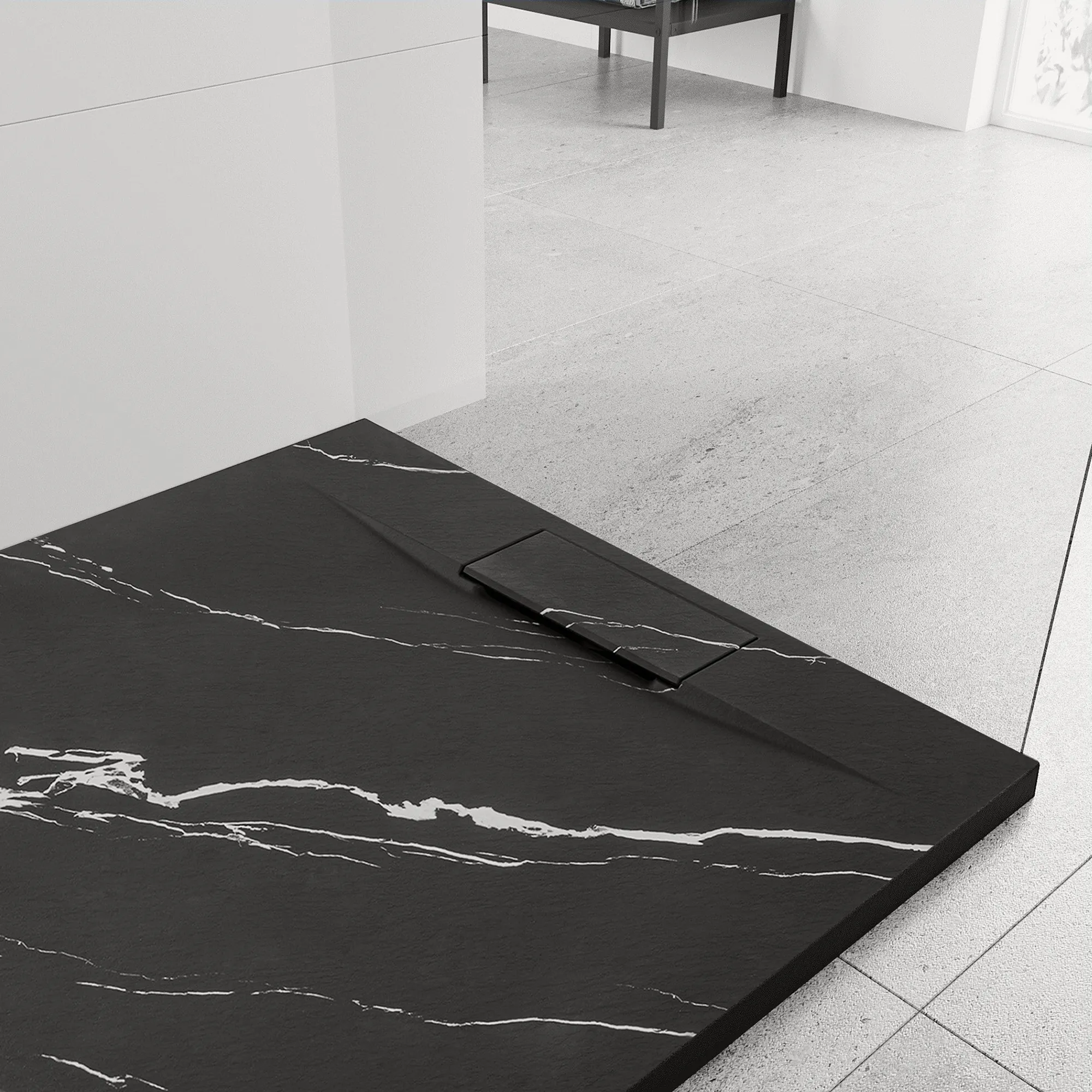 Cădiță duș din compozit/ABS mărime 90x90 cm formă pătrată finisaj imitație de piatră model Bazalt Carrara Black [4]