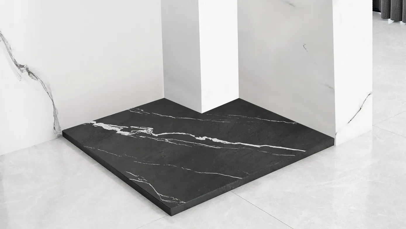 Cădiță duș din compozit/ABS mărime 90x90 cm formă pătrată finisaj imitație de piatră model Bazalt Carrara Black [6]