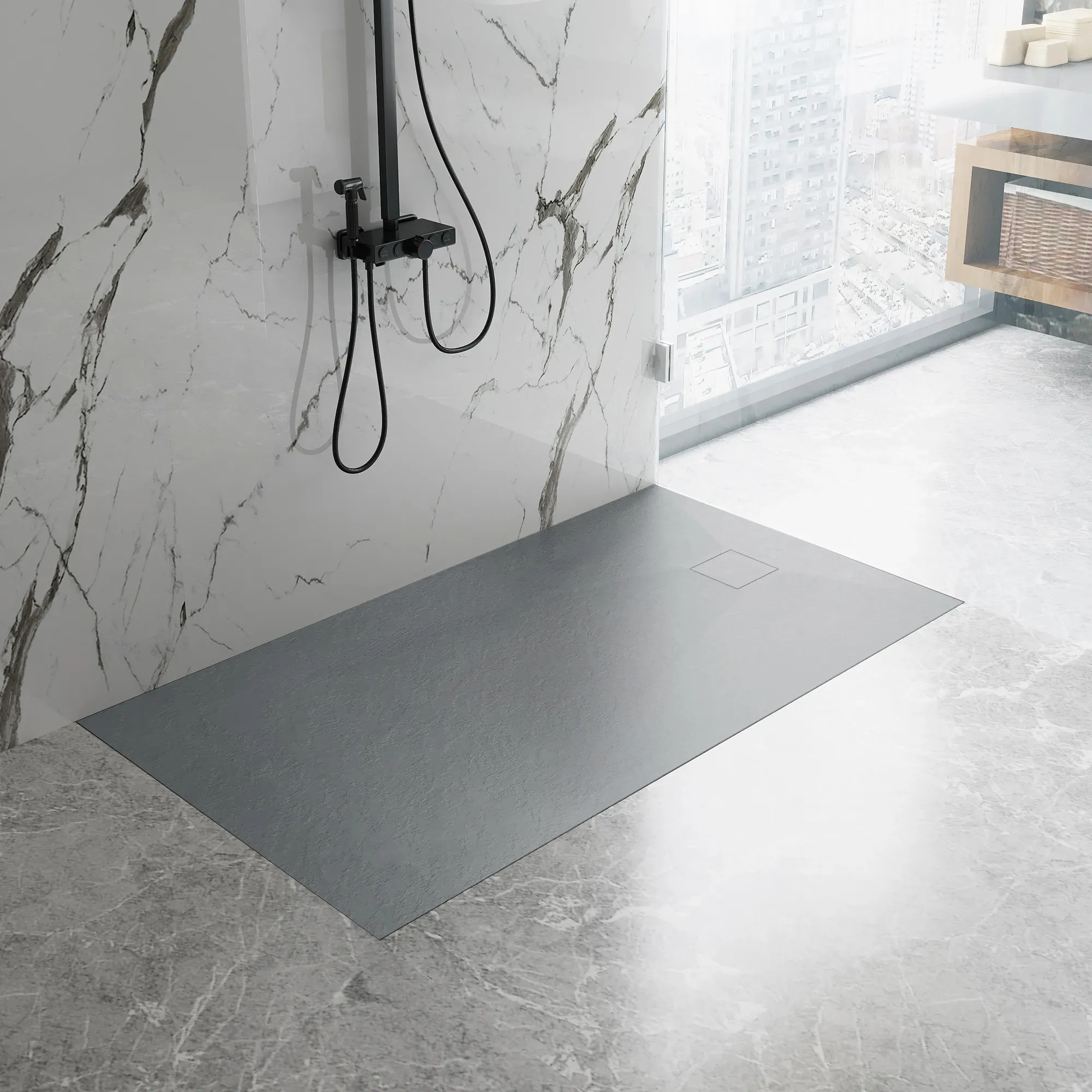 Cădiță duș din compozit/ABS mărime 120x90 cm formă dreptunghiulară culoare gri model Magnum Grey [2]
