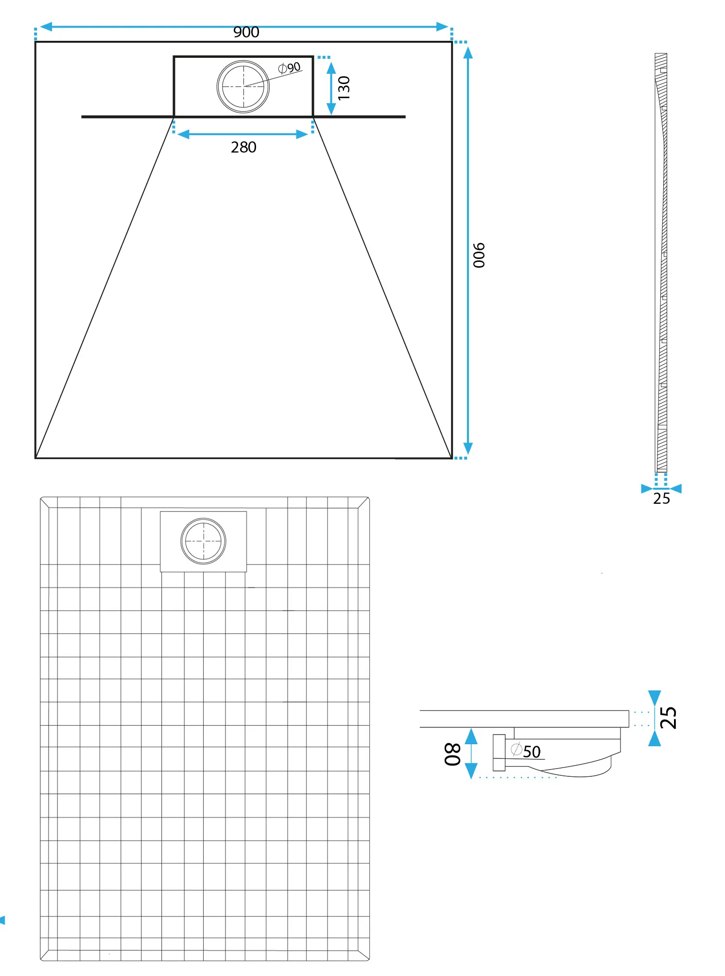 Cădiță duș din compozit/ABS mărime 90x90 cm formă pătrată culoare albă model Bazalt White [9]