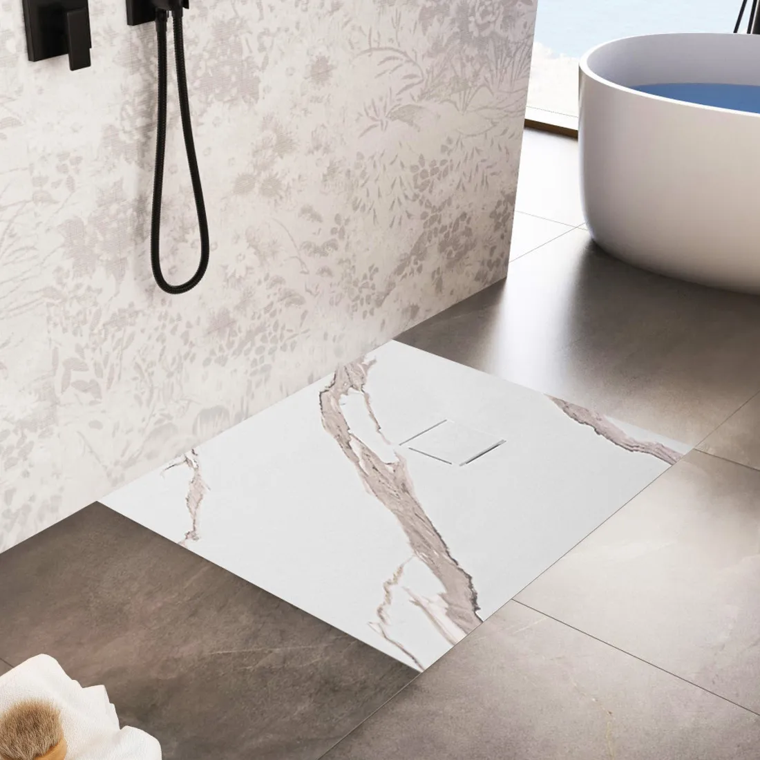 Cădiță duș din compozit/ABS mărime 90x90 cm formă pătrată finisaj imitație de piatră model Magnum Carrara White [4]