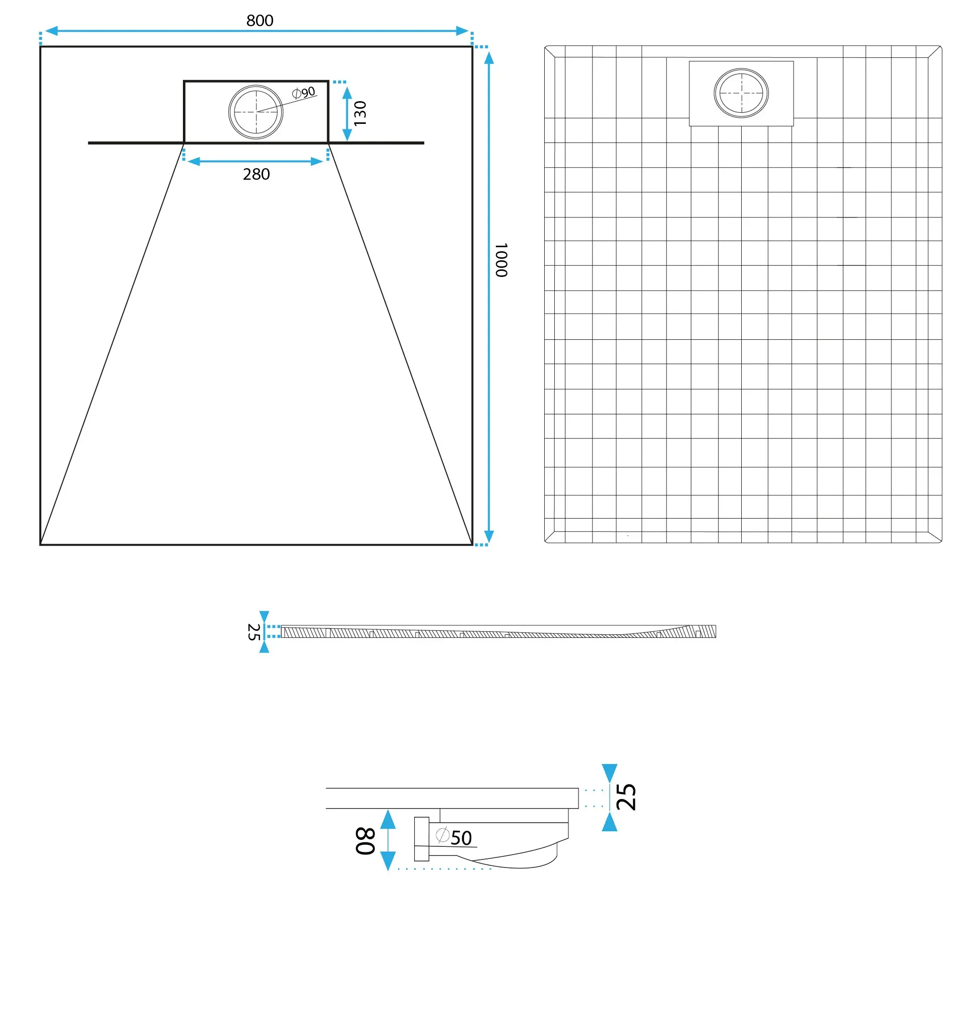 Cădiță duș din compozit/ABS mărime 80x100 cm formă dreptunghiulară finisaj imitație de piatră model Bazalt Carrara White [10]
